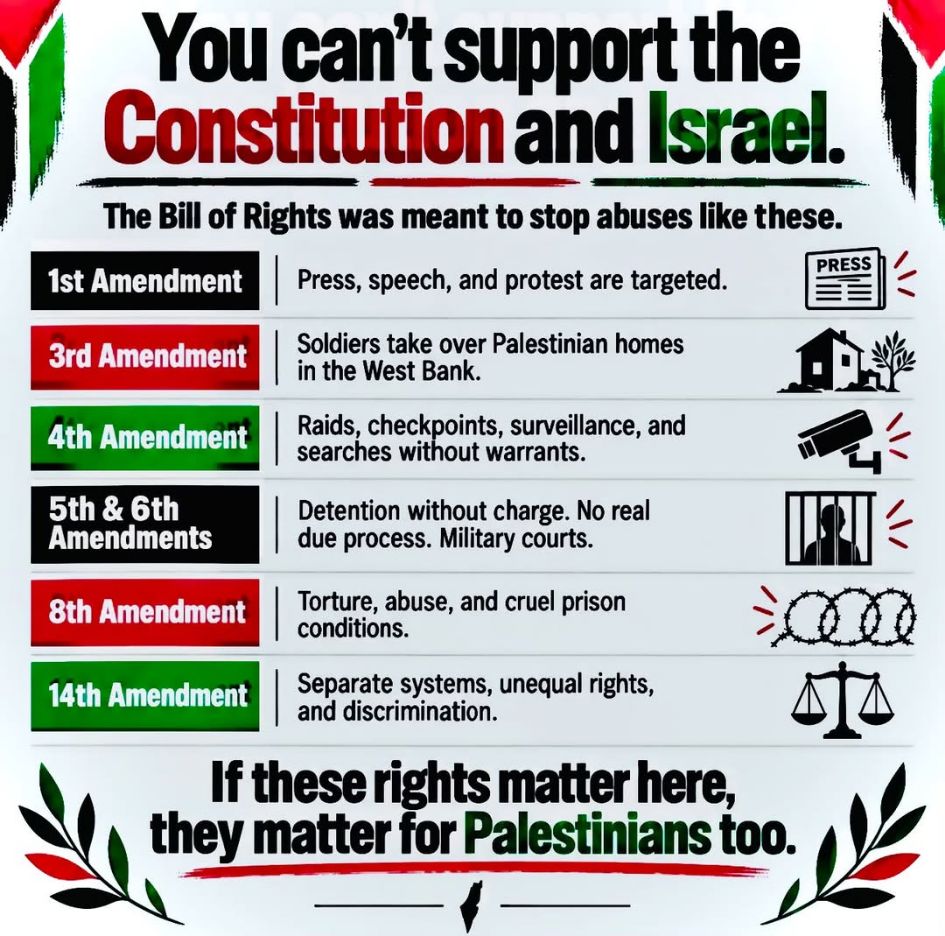 You can’t support the Constitution and Israel. The Bill of Rights was meant to stop abuses like these.